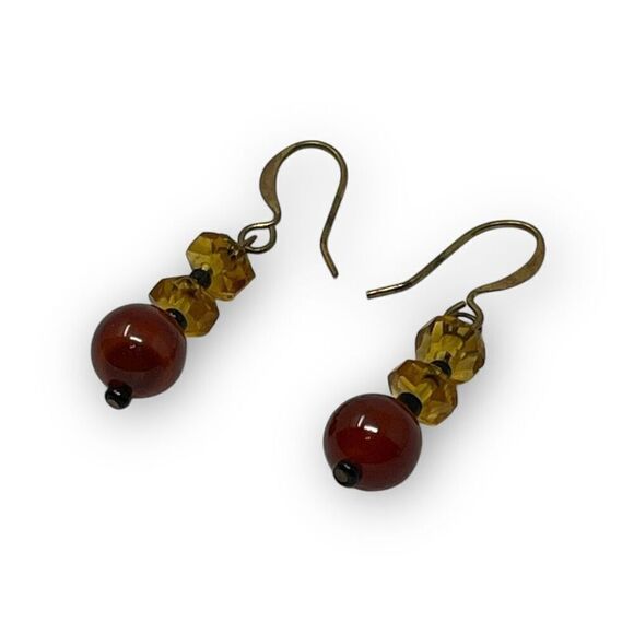 Vintage Amber and Gold Tone Beaded Drop Dangle Earrings - Picture 3 of 8